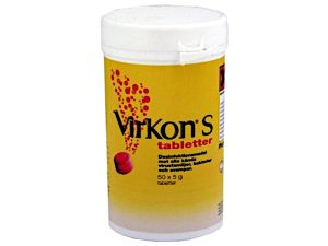Virkon-desinfiointiaine tabletti.